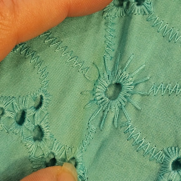 Appleseed's Women Turquoise Teal Eyelet Cotton Button Front Jacket Large RN76915 - Picture 8 of 10